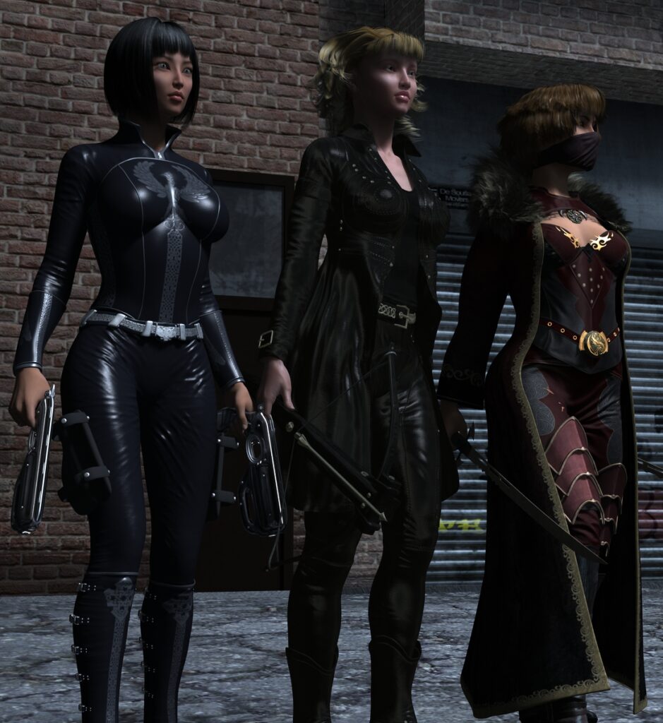 Left to right: Double Six, Bolt and Swordswoman